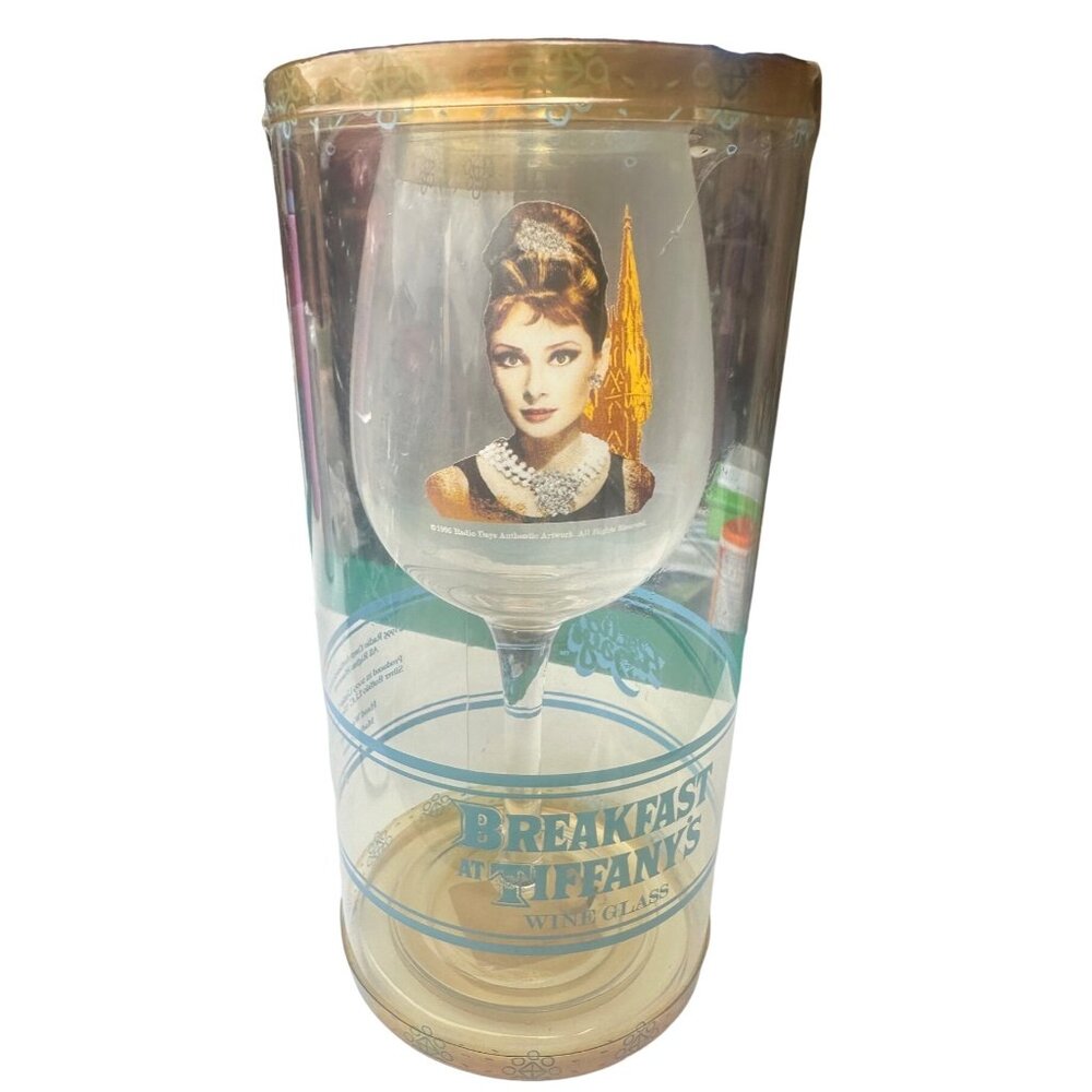 Radio Days Authentic Artwork Audrey Hepburn Breakfast At Tiffany's Wine Glass 9"